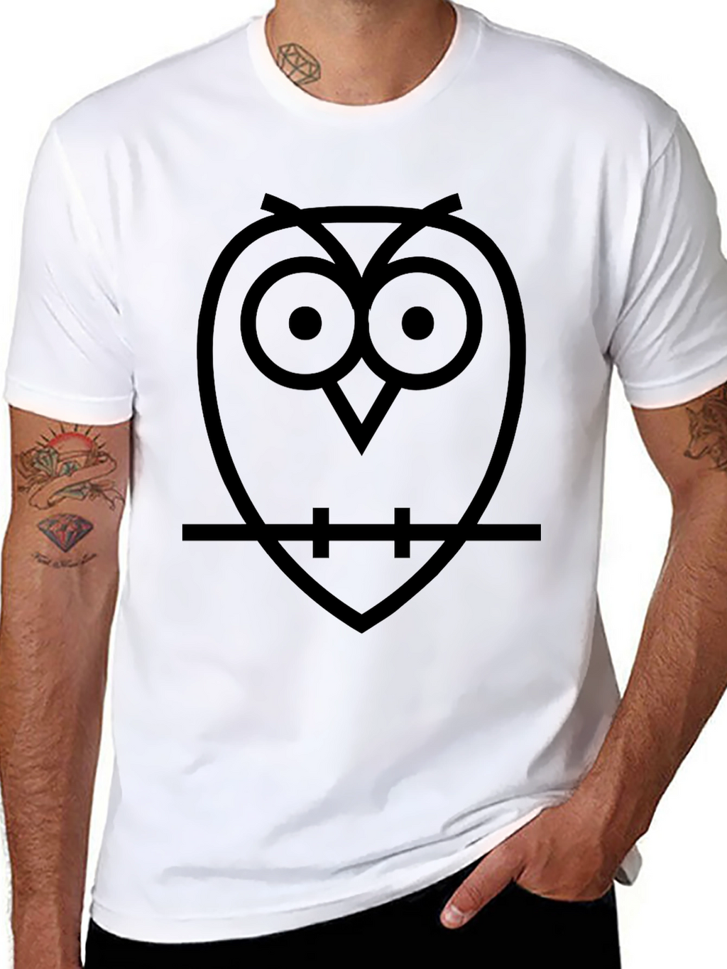 Minimalist Owl T-Shirt - Black Cotton Tee