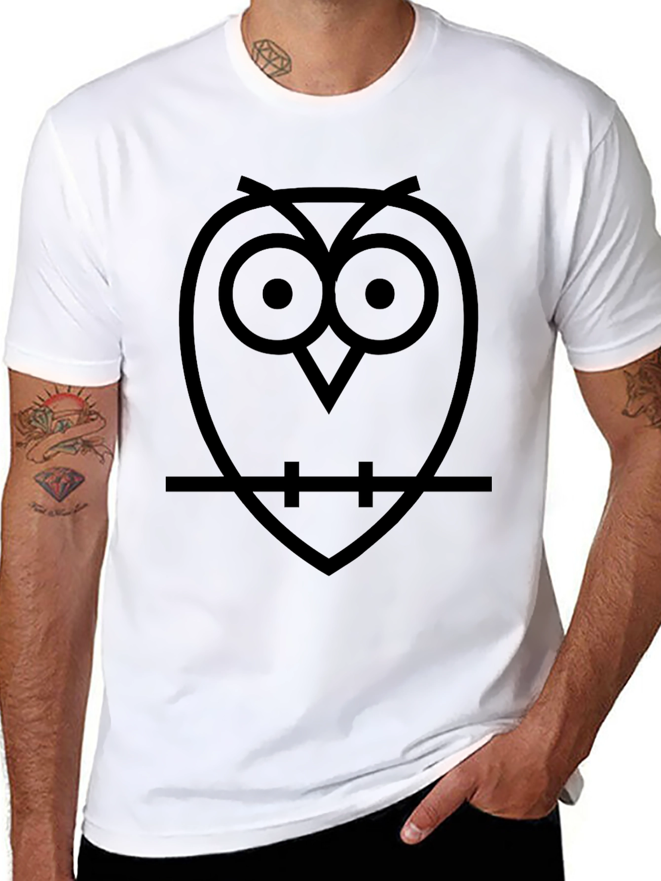 Minimalist Owl T-Shirt - Black Cotton Tee