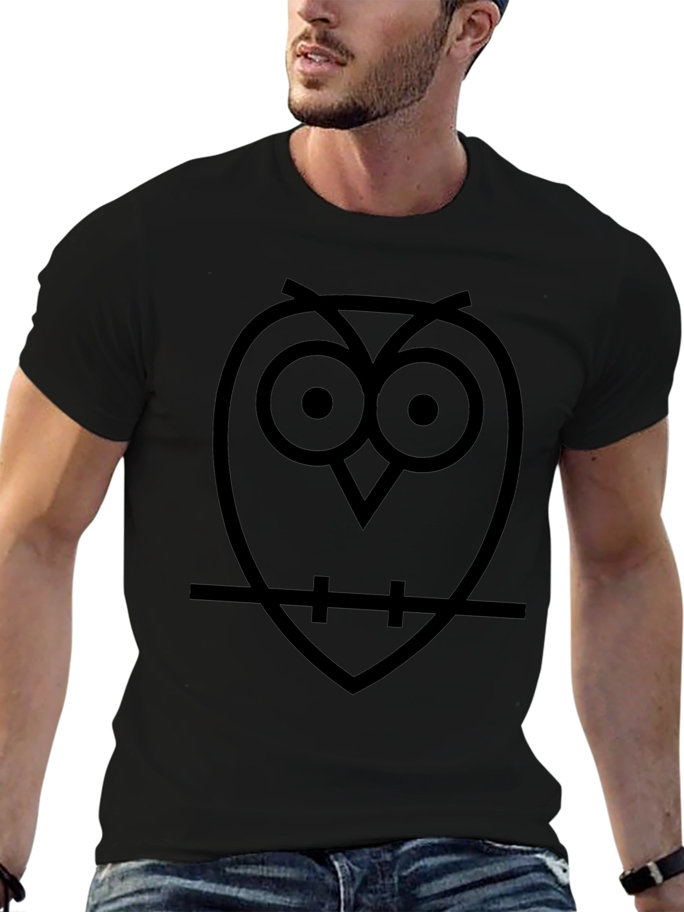 Minimalist Owl T-Shirt - Black Cotton Tee