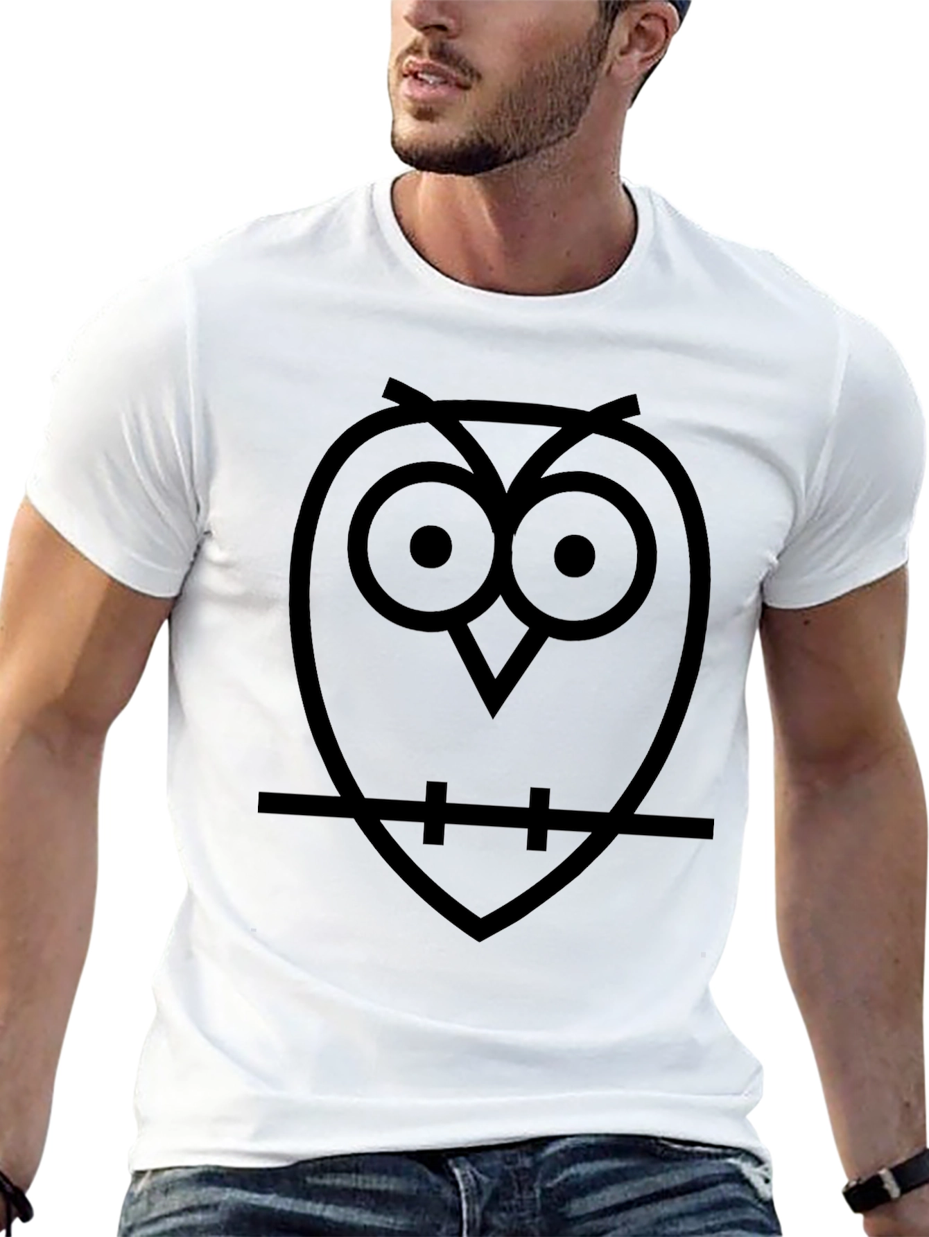 Minimalist Owl T-Shirt - Black Cotton Tee