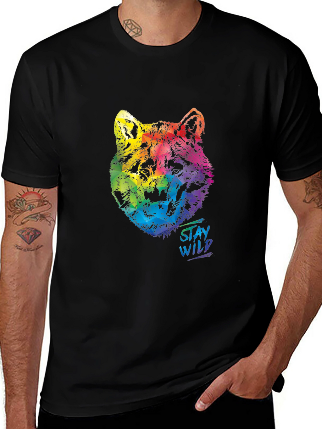 Rainbow Wolf Graphic T-Shirt - Stay Wild