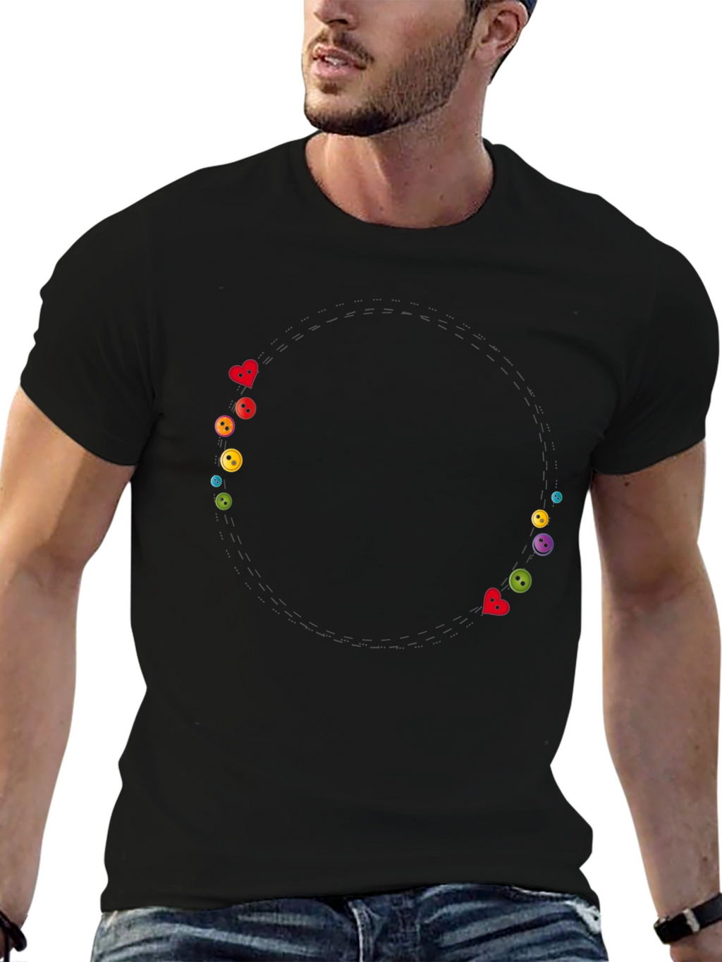 Whimsical Buttons Black Tee