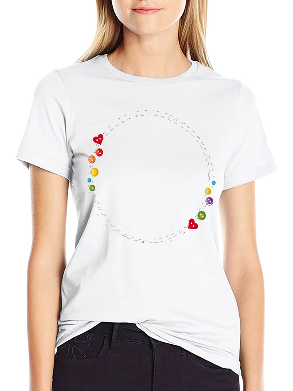 Whimsical Buttons Black Tee