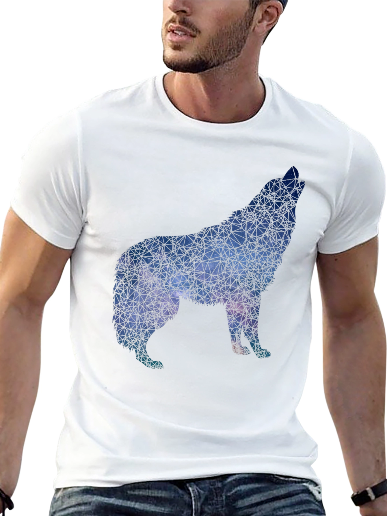 Geometric Wolf Graphic Tee - Black