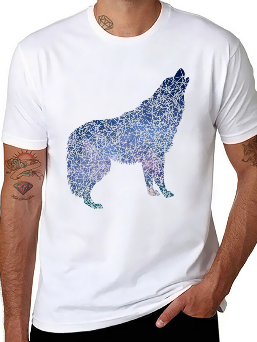 Geometric Wolf Graphic Tee - Black