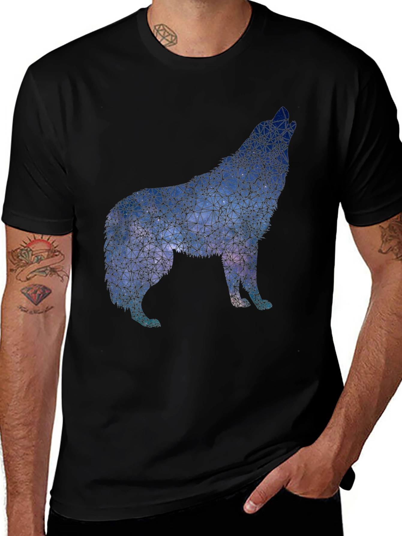 Geometric Wolf Graphic Tee - Black