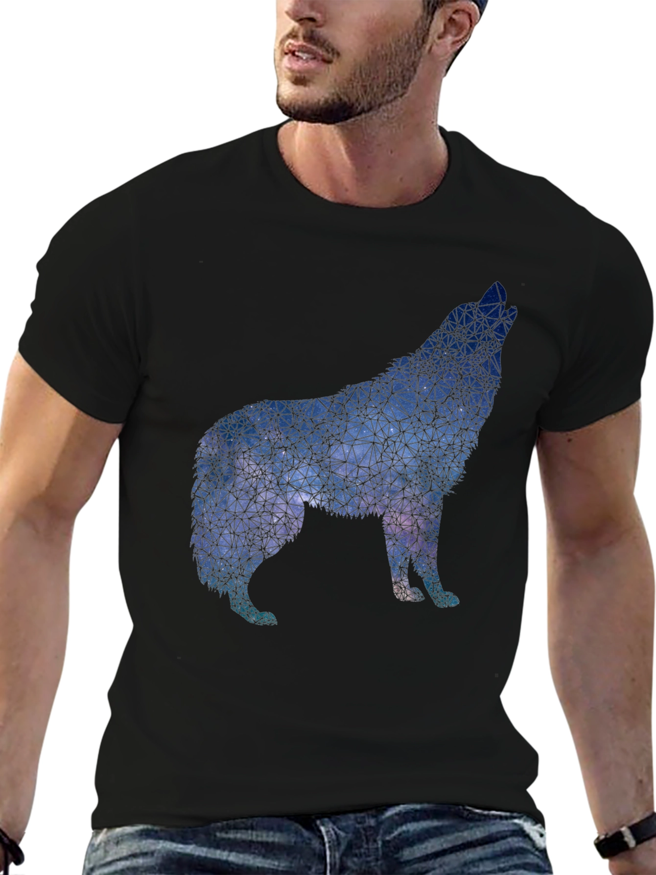 Geometric Wolf Graphic Tee - Black