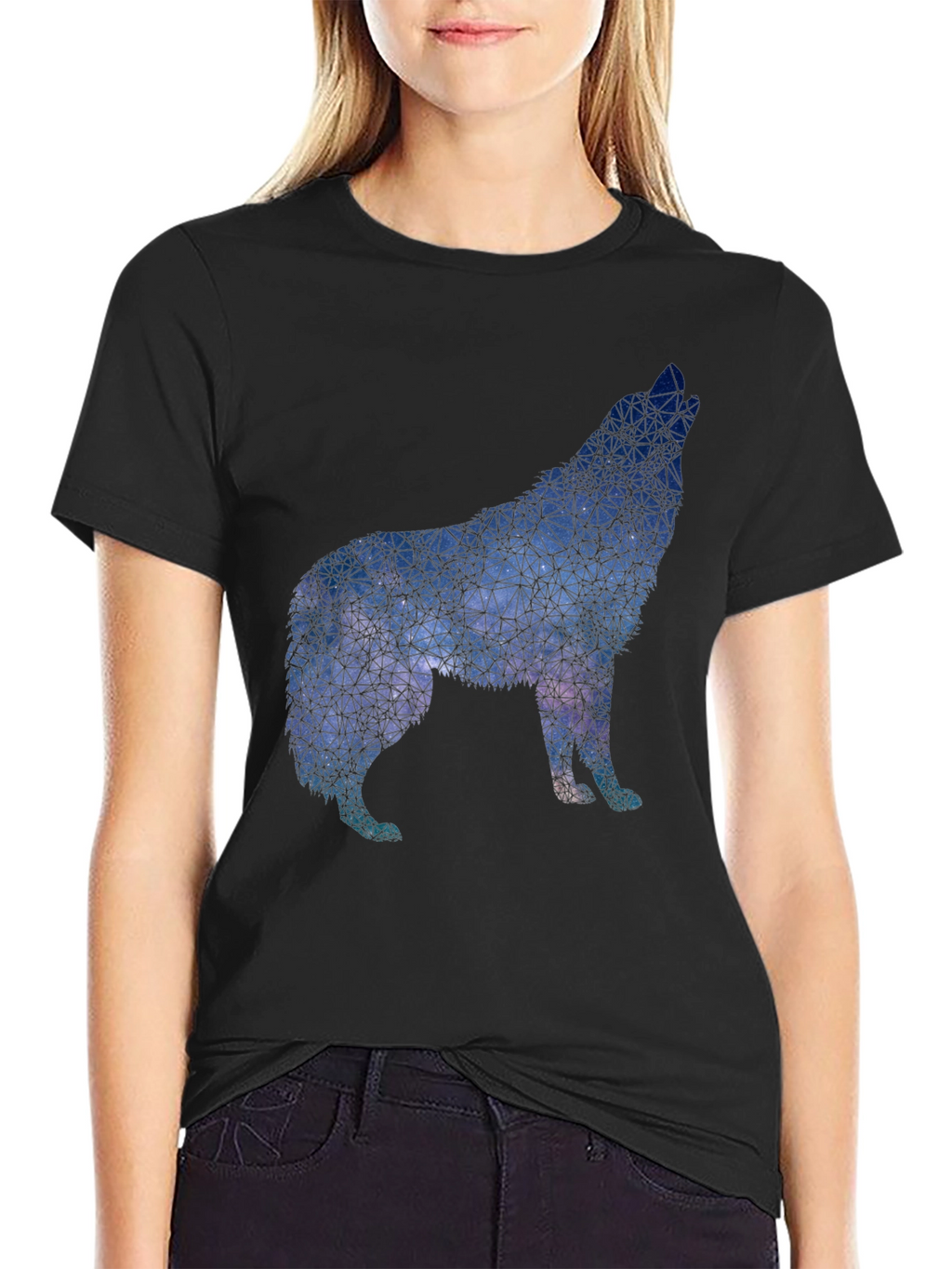 Geometric Wolf Graphic Tee - Black
