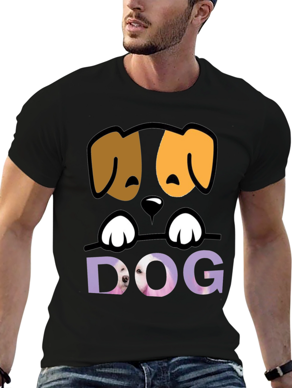 Cute Dog Graphic Tee - Mens Black T-Shirt