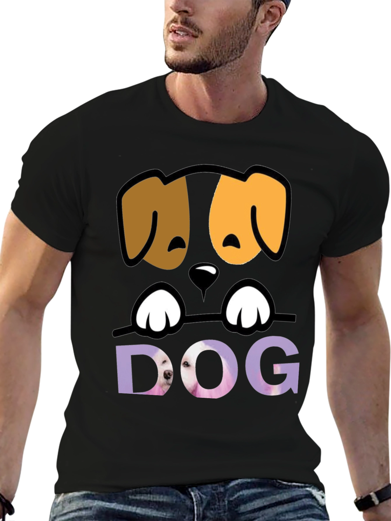 Cute Dog Graphic Tee - Mens Black T-Shirt