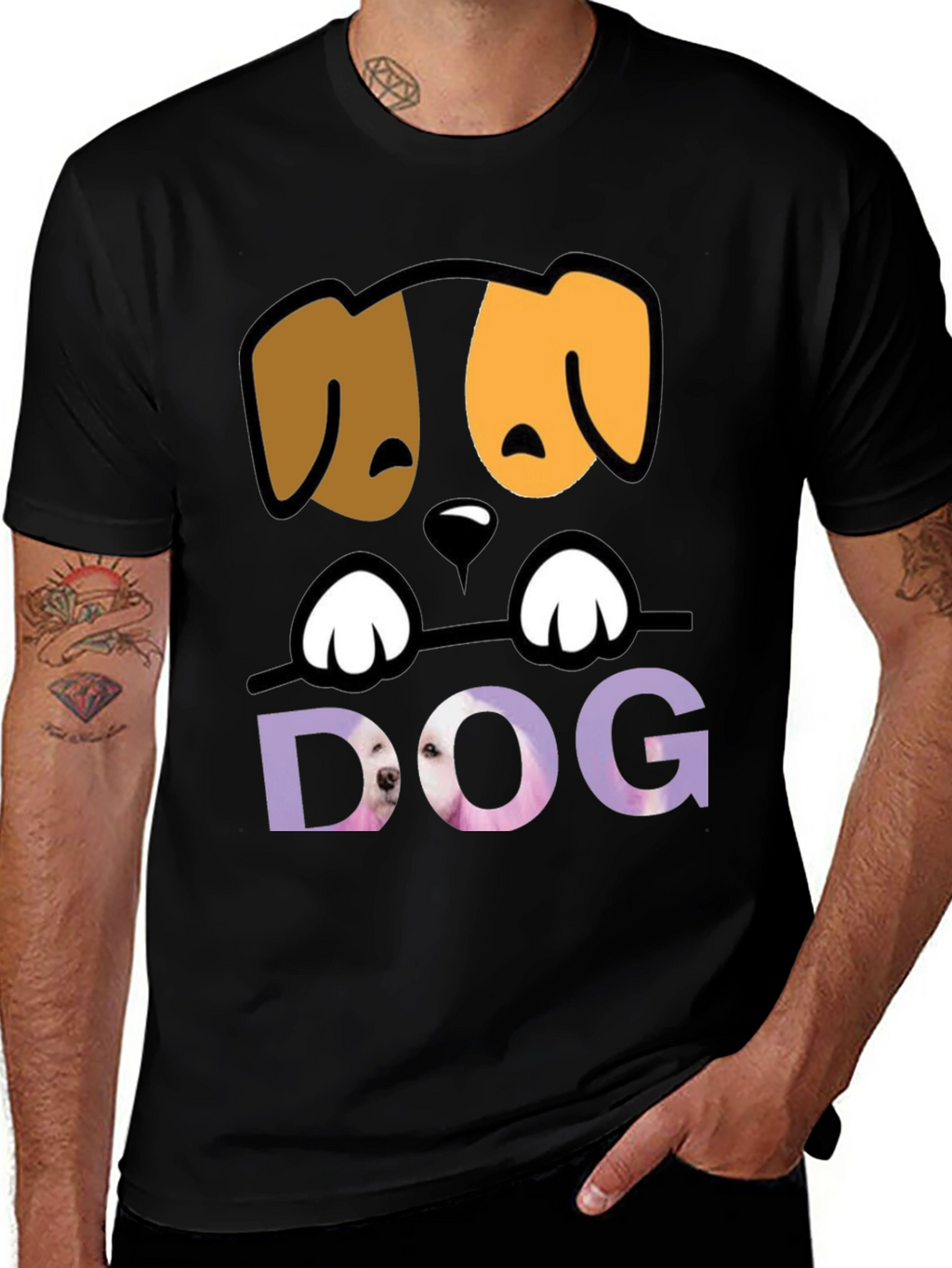 Cute Dog Graphic Tee - Mens Black T-Shirt