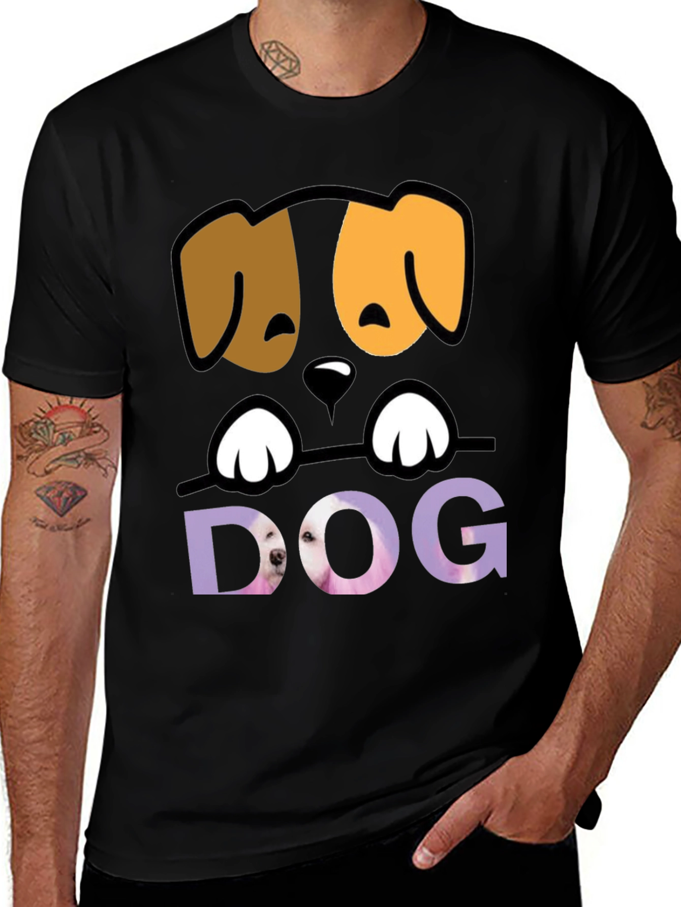 Cute Dog Graphic Tee - Mens Black T-Shirt