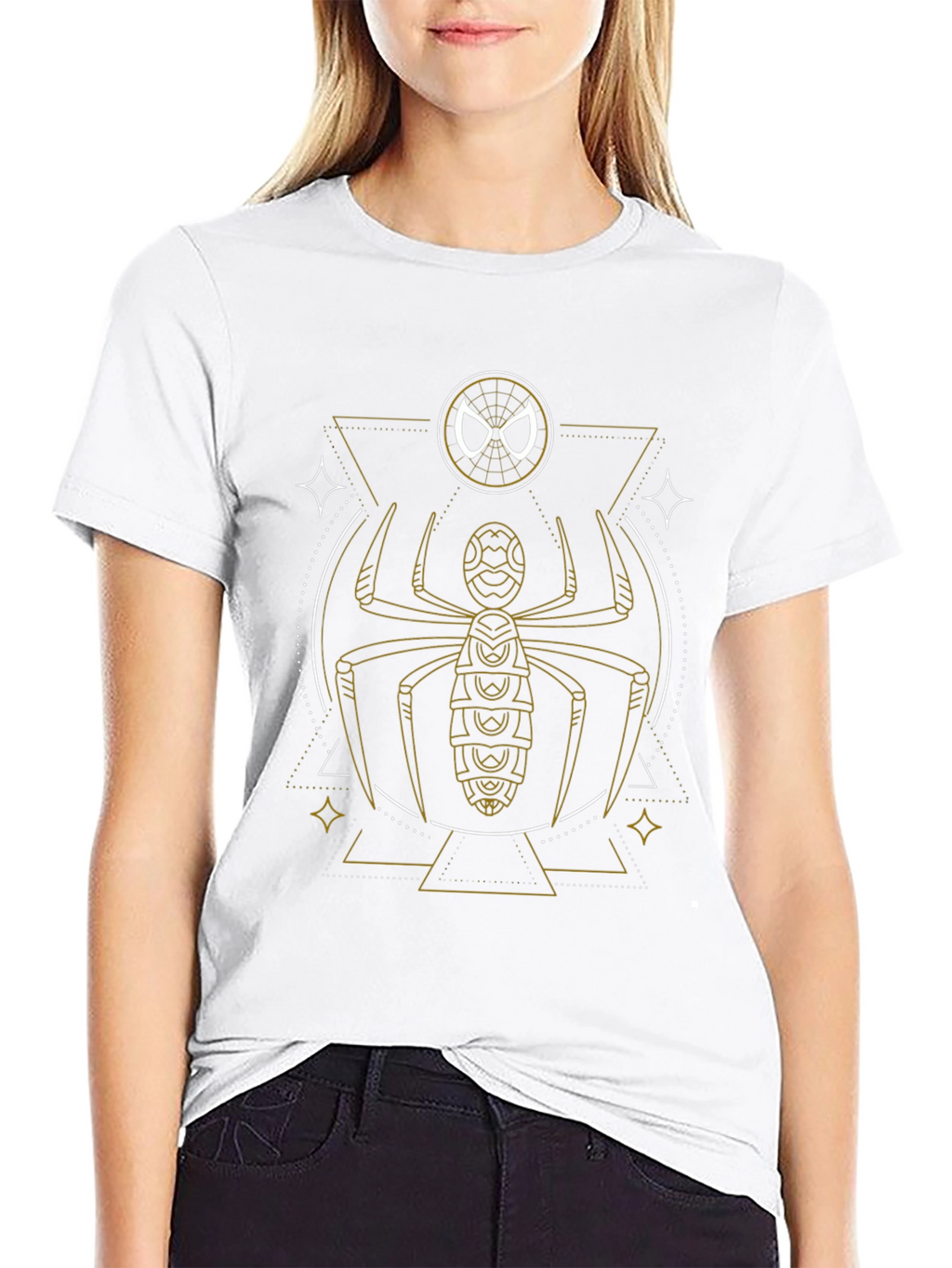 Geometric Spider Graphic Tee - Black Cotton Blend