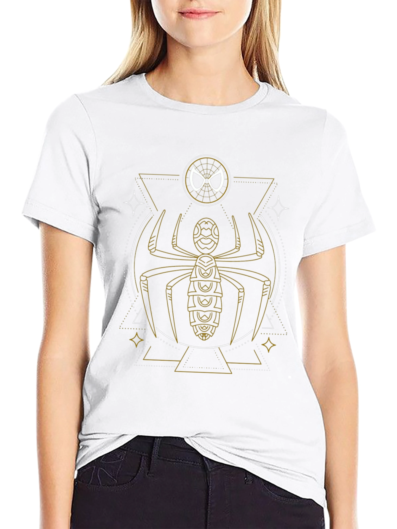 Geometric Spider Graphic Tee - Black Cotton Blend