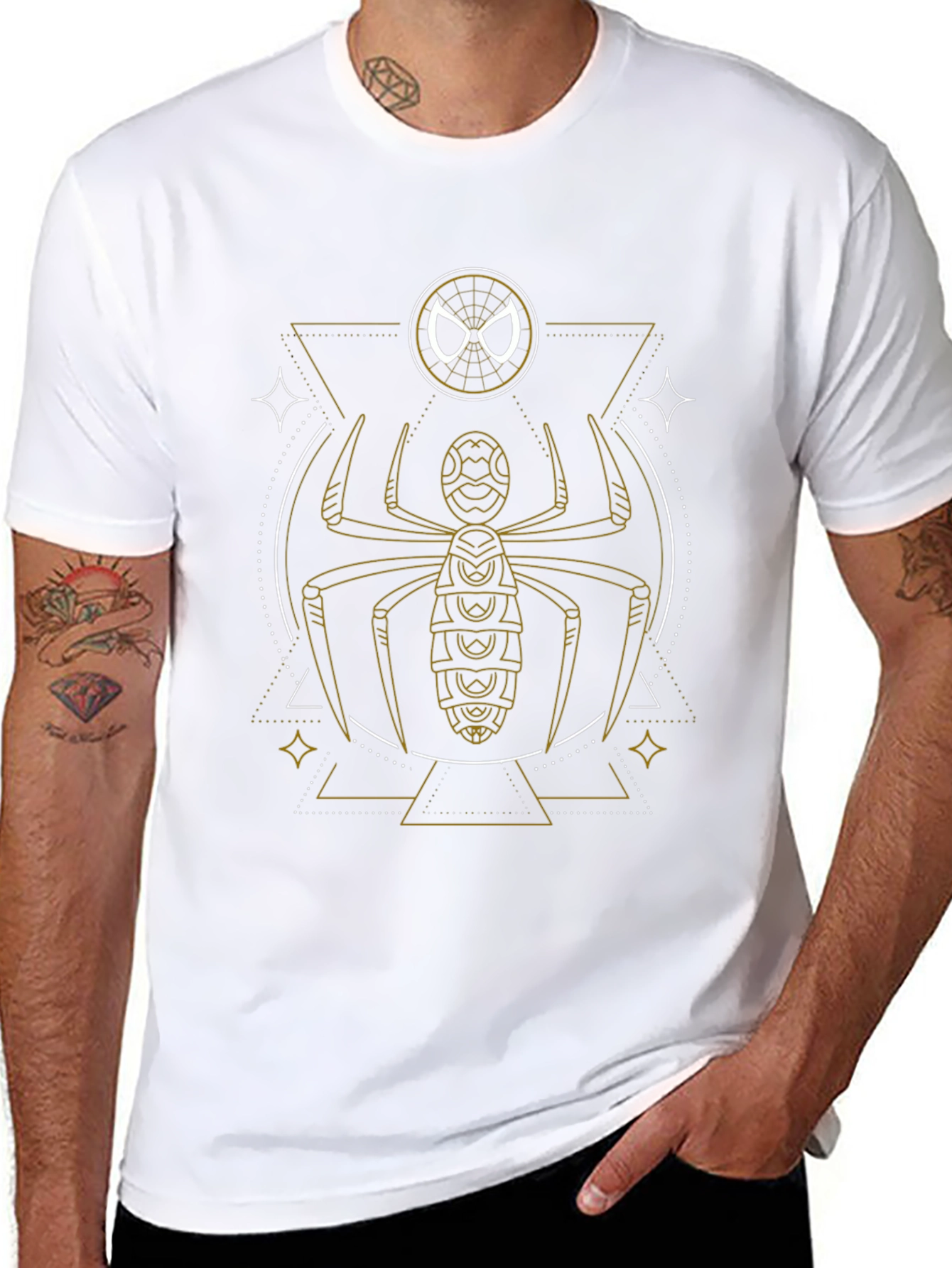 Geometric Spider Graphic Tee - Black Cotton Blend