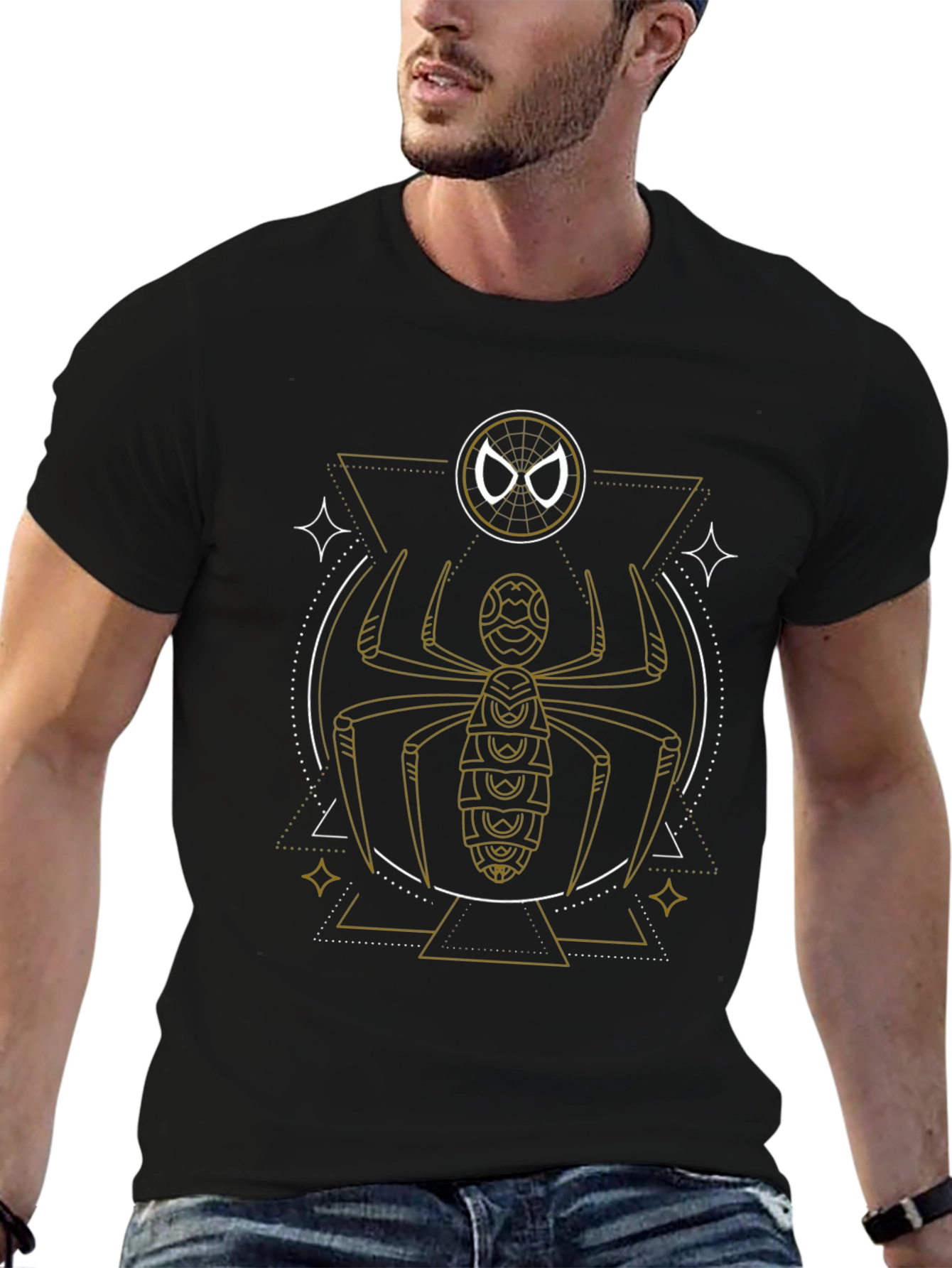 Geometric Spider Graphic Tee - Black Cotton Blend