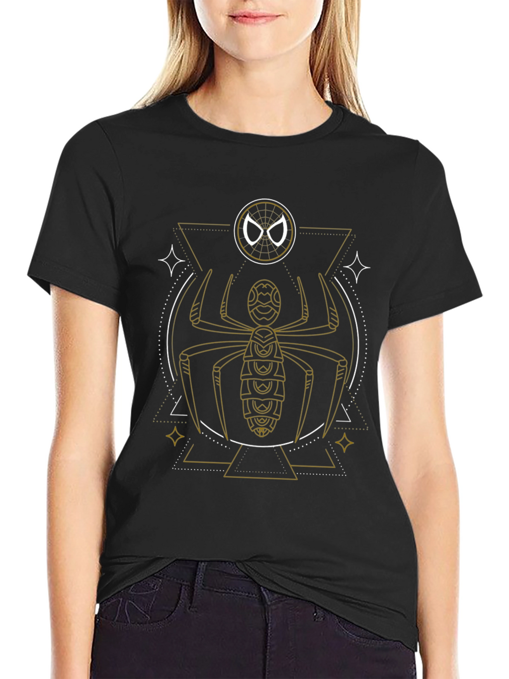 Geometric Spider Graphic Tee - Black Cotton Blend
