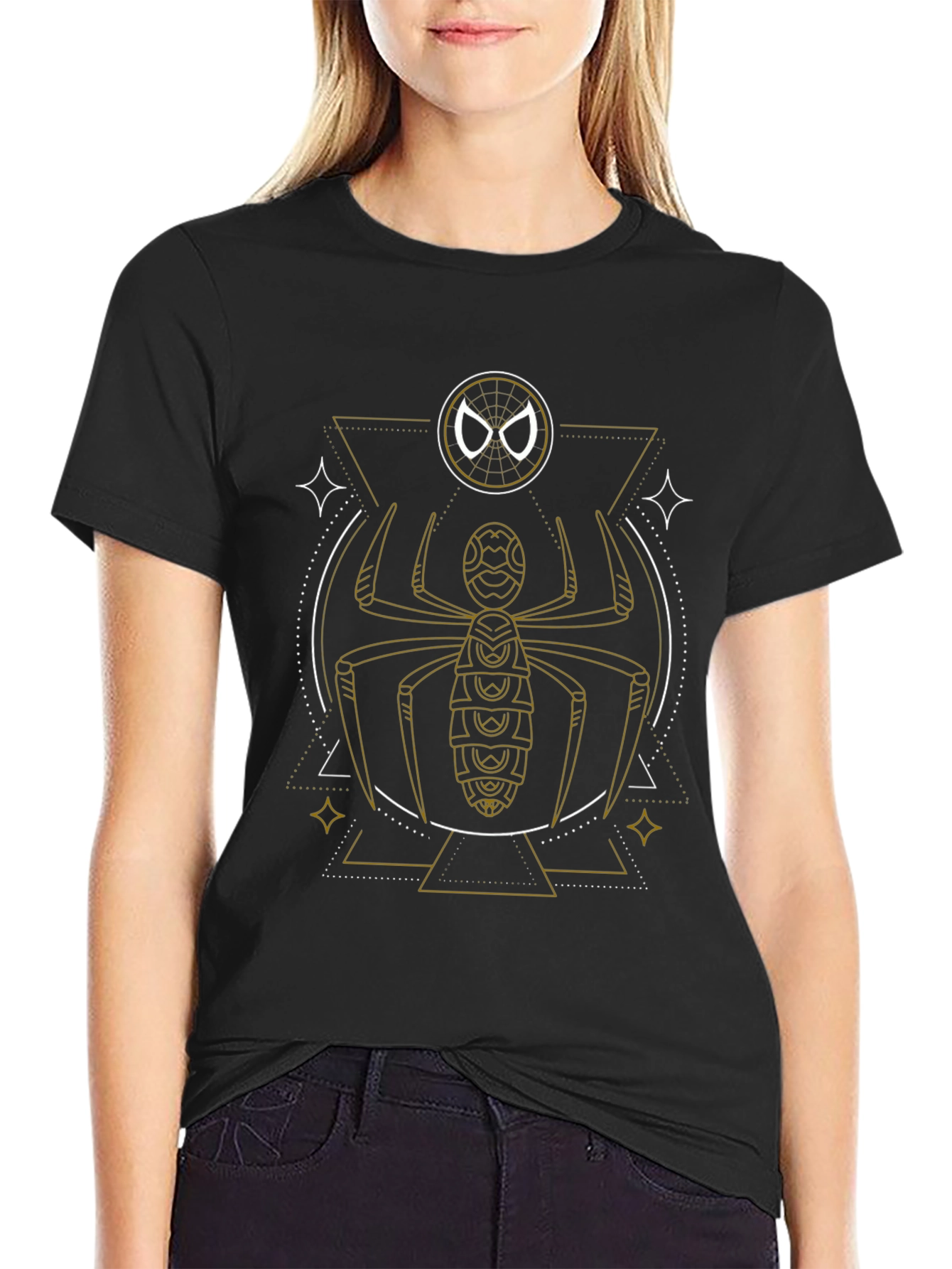 Geometric Spider Graphic Tee - Black Cotton Blend
