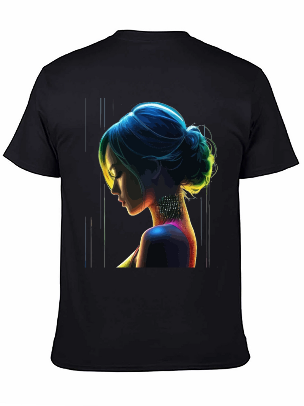 Neon Art Woman Graphic Print Black T-Shirt