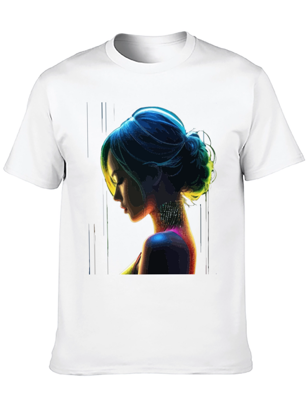 Neon Art Woman Graphic Print Black T-Shirt