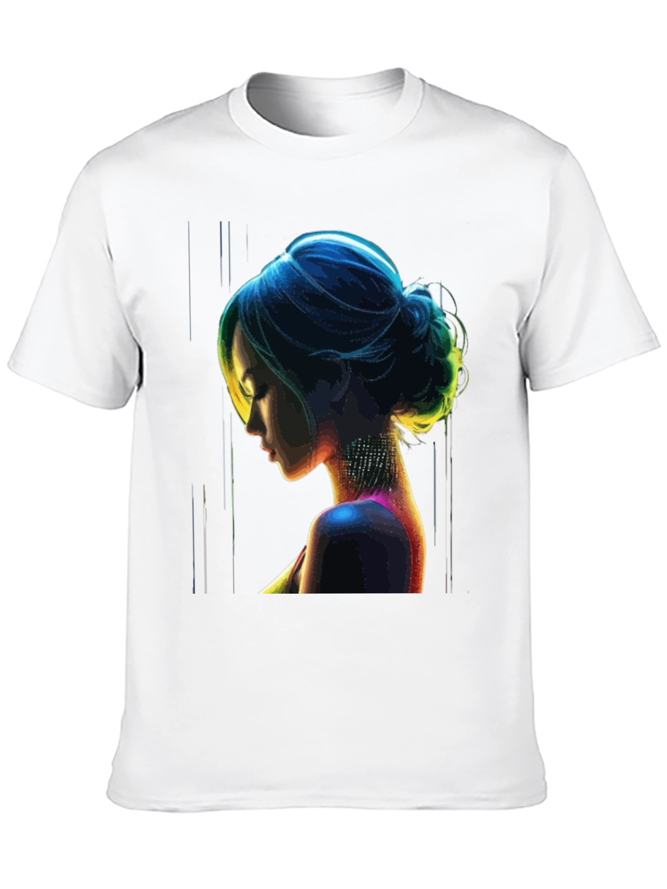 Neon Art Woman Graphic Print Black T-Shirt