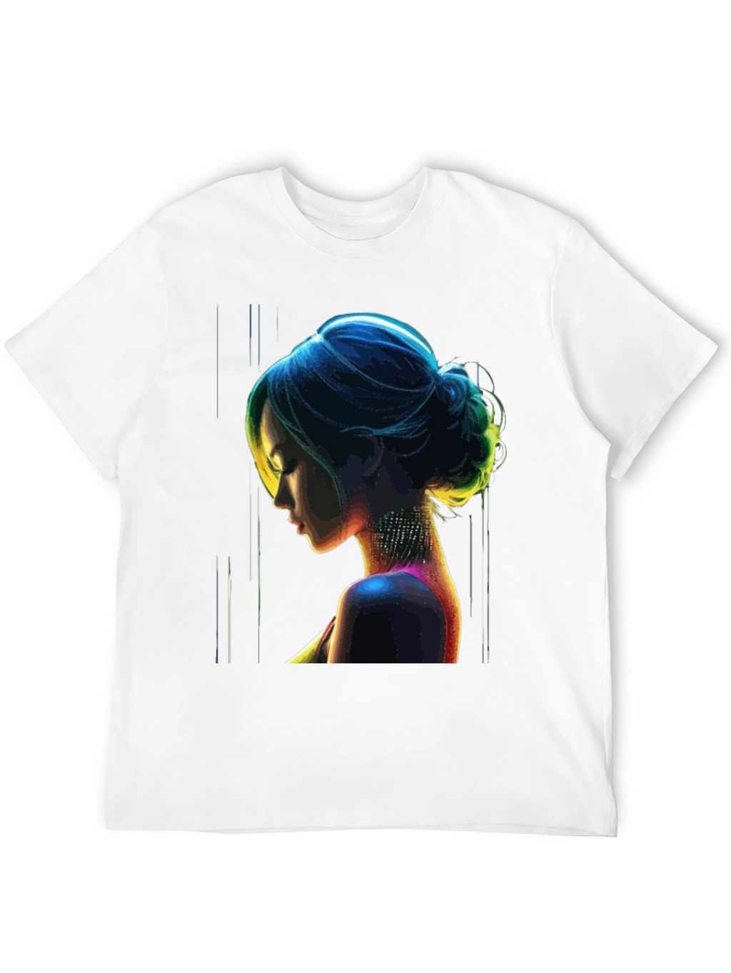 Neon Art Woman Graphic Print Black T-Shirt