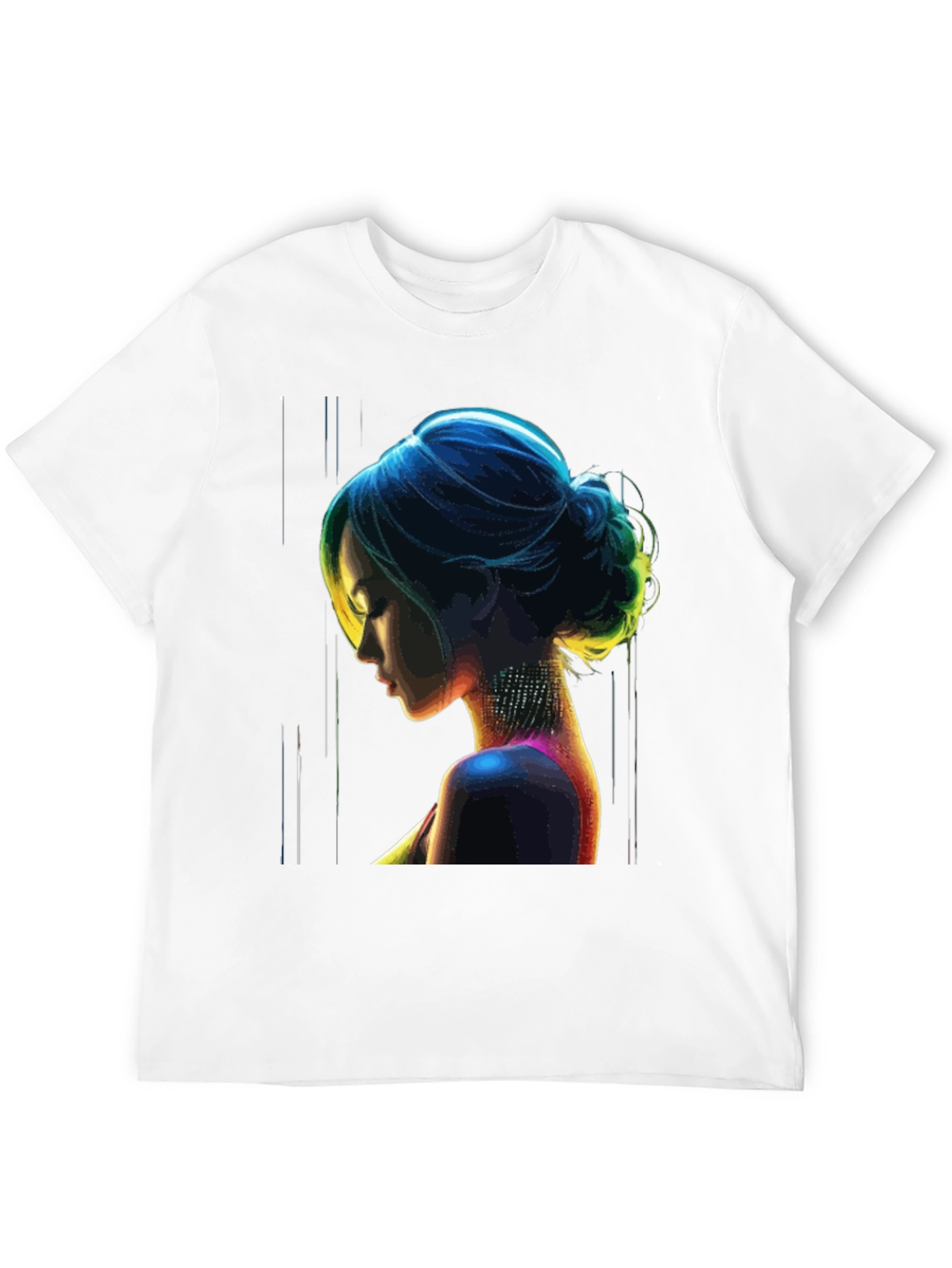 Neon Art Woman Graphic Print Black T-Shirt
