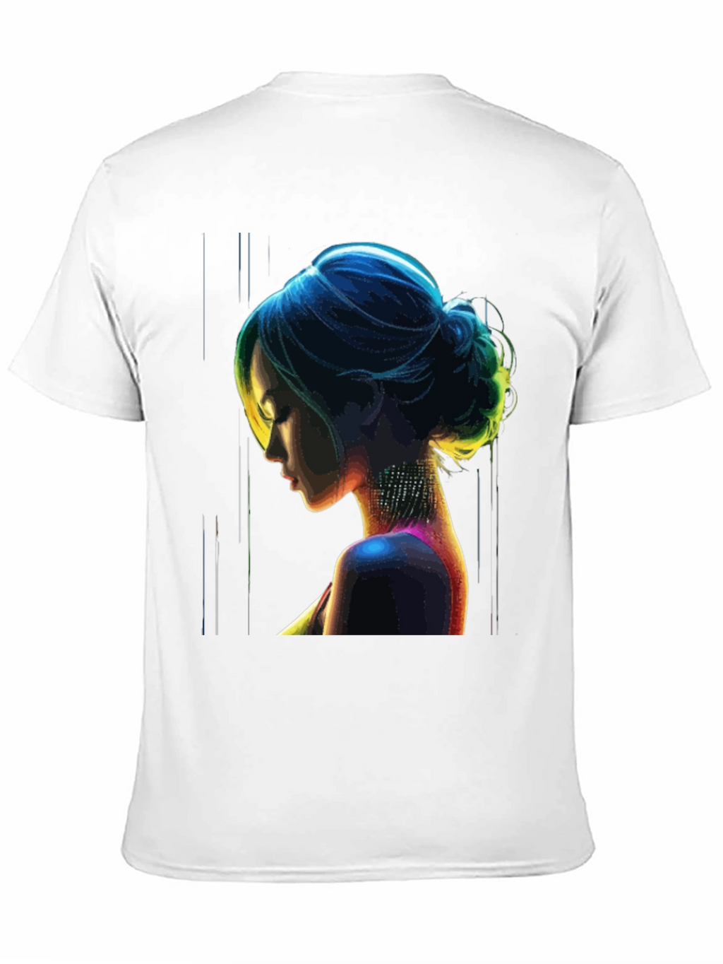 Neon Art Woman Graphic Print Black T-Shirt