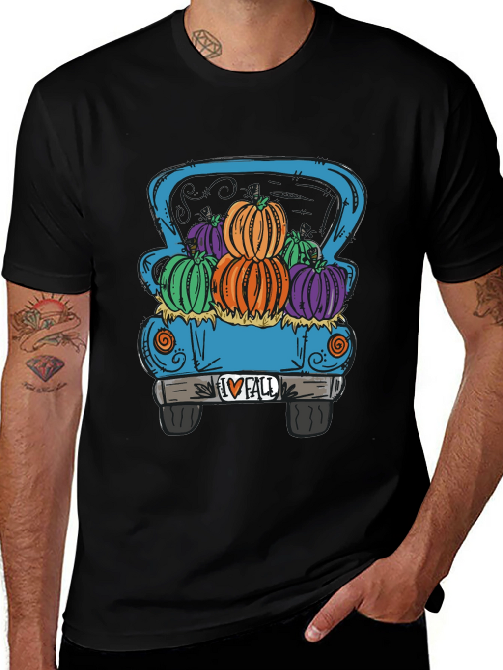Fall Pumpkin Truck Graphic Tee - Black