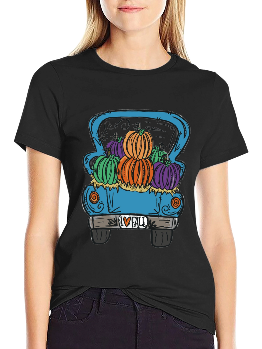 Fall Pumpkin Truck Graphic Tee - Black