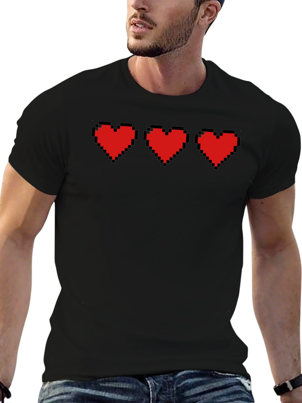 Pixel Hearts Black T-Shirt - Gamer Style