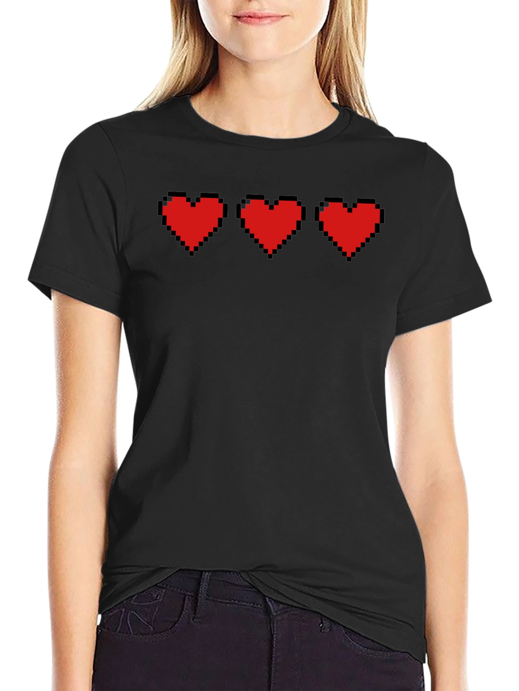 Pixel Hearts Black T-Shirt - Gamer Style