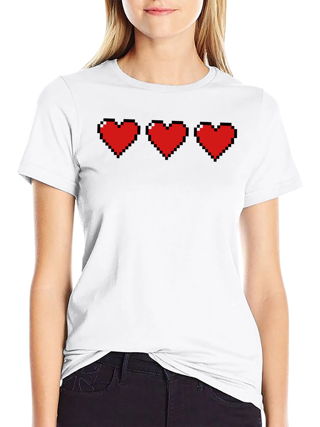 Pixel Hearts Black T-Shirt - Gamer Style