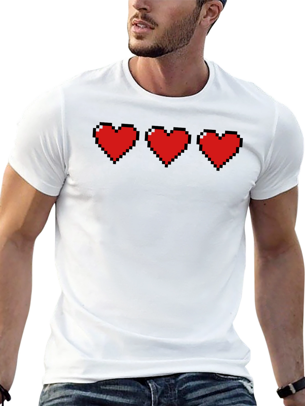 Pixel Hearts Black T-Shirt - Gamer Style