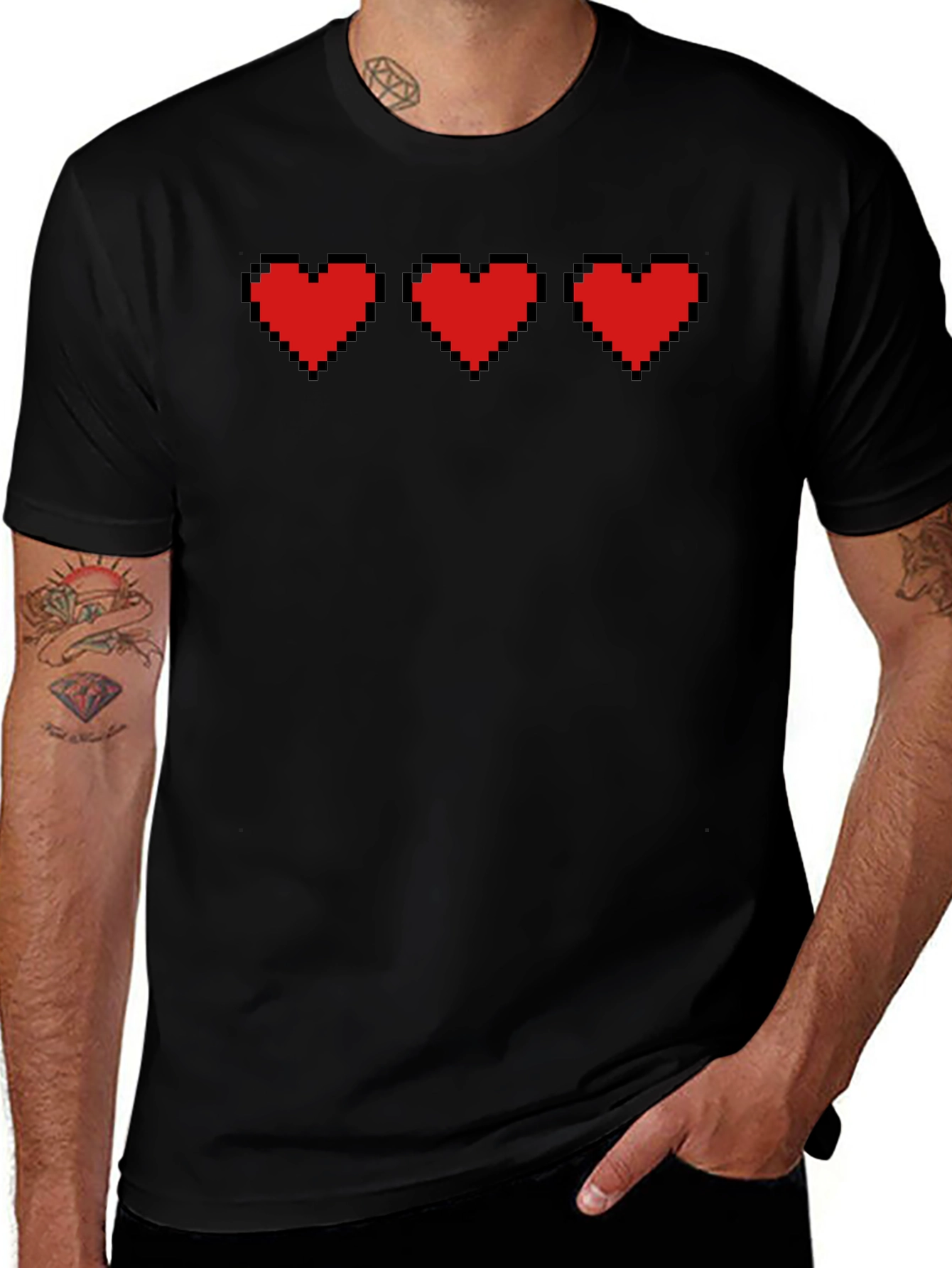 Pixel Hearts Black T-Shirt - Gamer Style