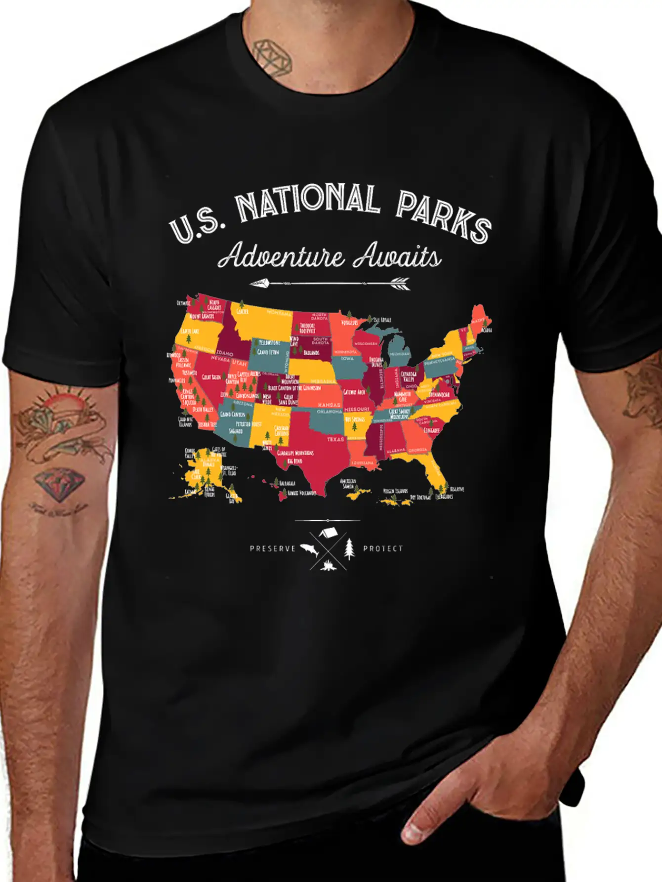 62 National Parks Map Gifts US Park Vintage Campin Unisex Casual T-Shirt – Clean Design For Daily Comfort