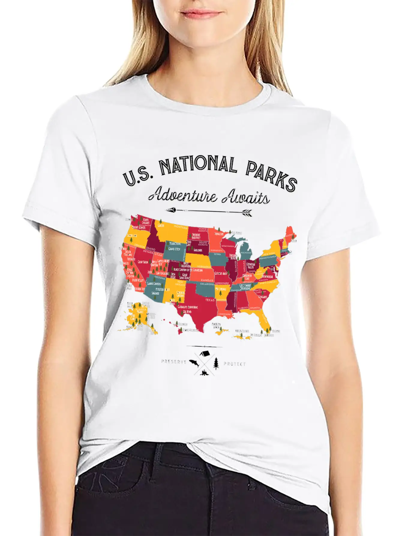 62 National Parks Map Gifts US Park Vintage Campin Unisex Casual T-Shirt – Clean Design For Daily Comfort
