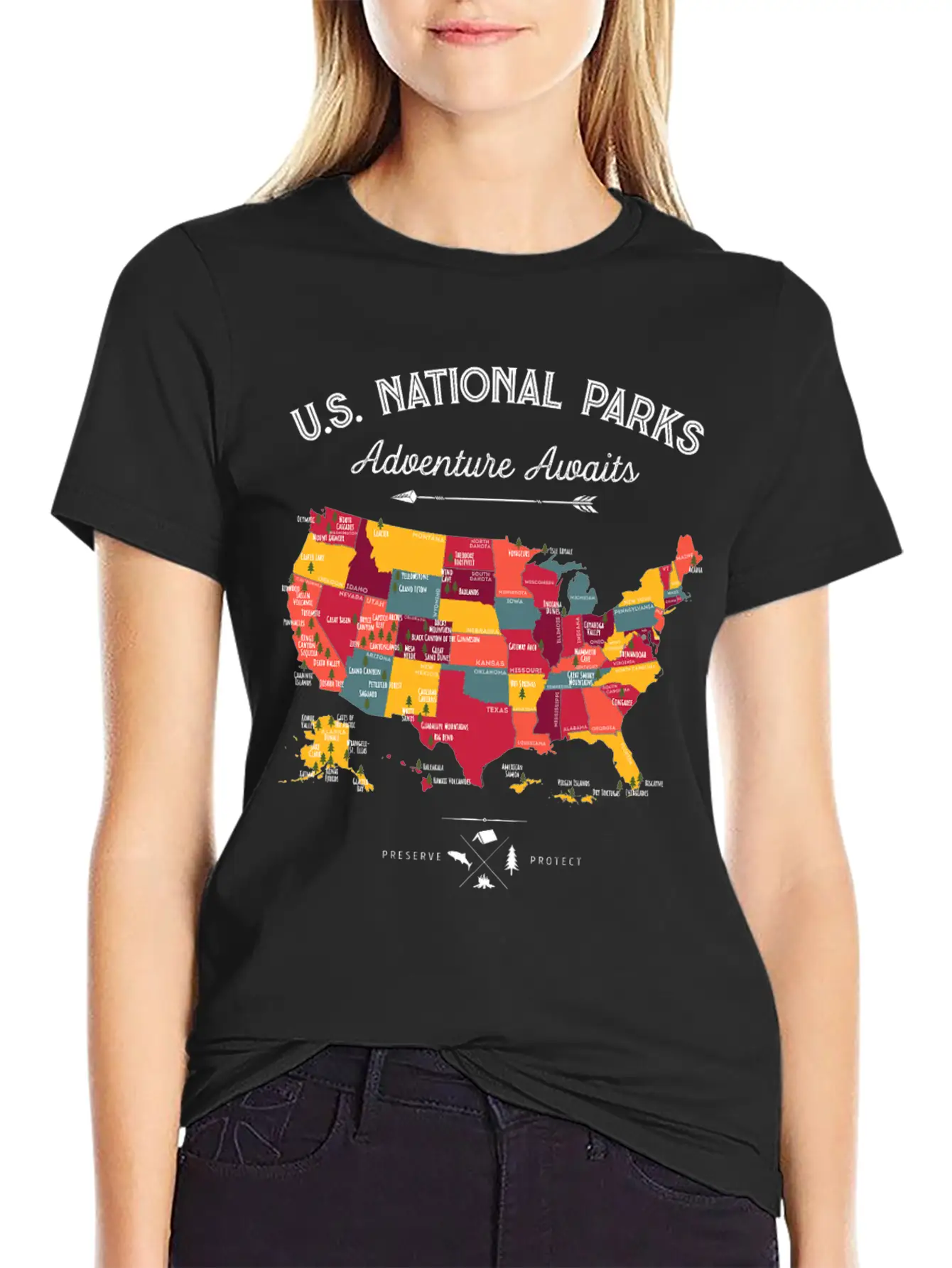 62 National Parks Map Gifts US Park Vintage Campin Unisex Casual T-Shirt – Clean Design For Daily Comfort