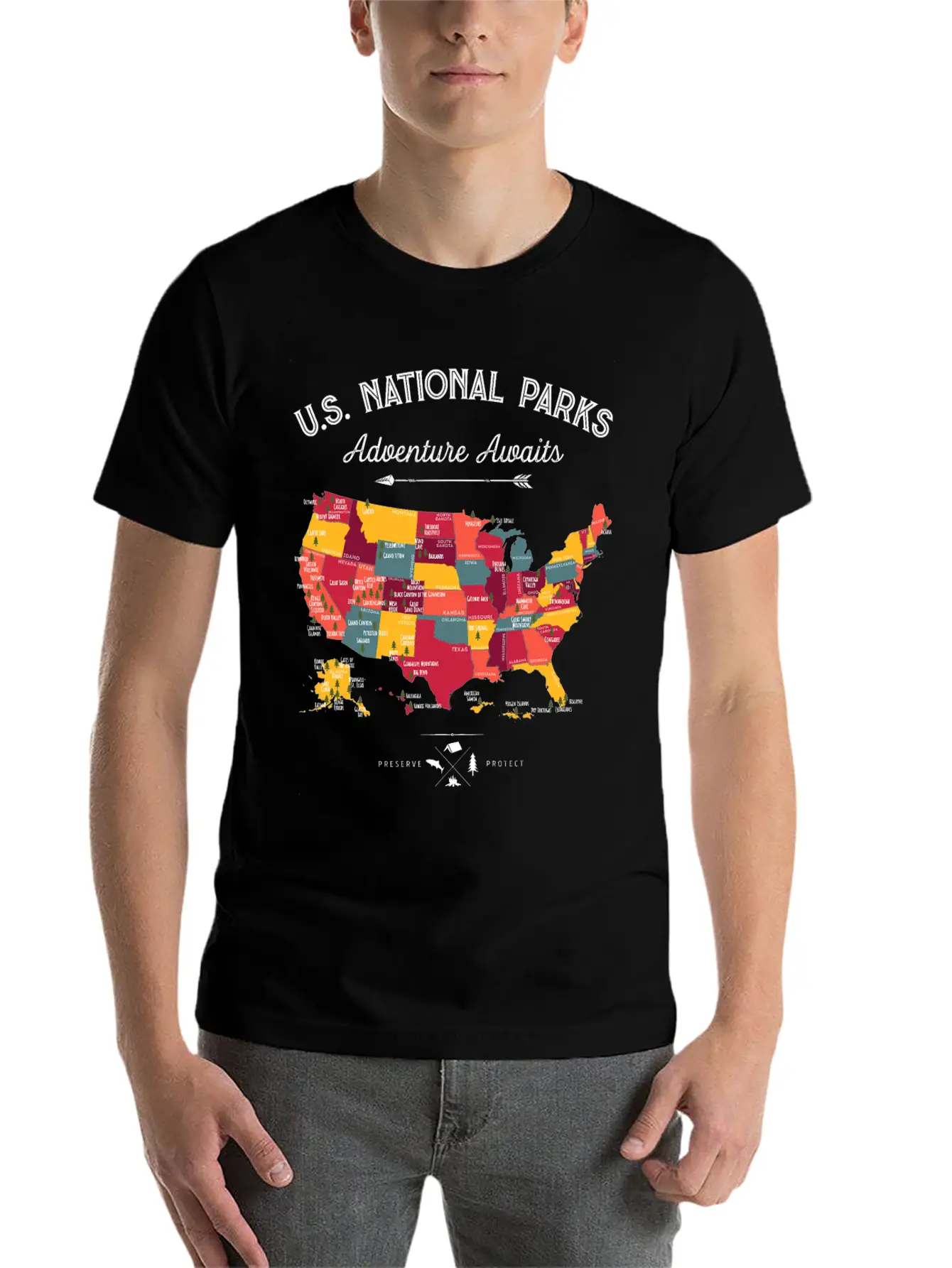 62 National Parks Map Gifts US Park Vintage Campin Unisex Casual T-Shirt – Clean Design For Daily Comfort