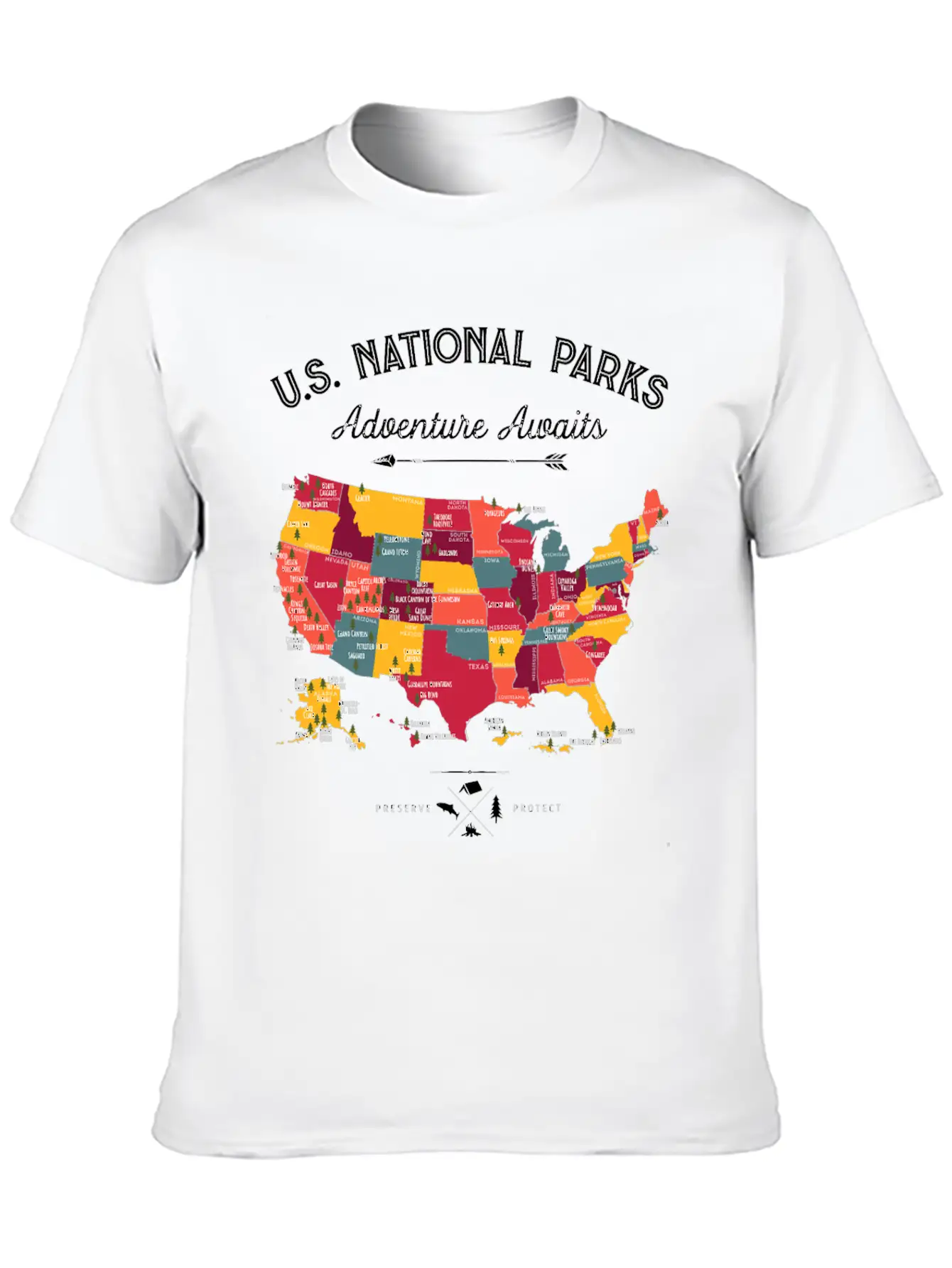 62 National Parks Map Gifts US Park Vintage Campin Unisex Casual T-Shirt – Clean Design For Daily Comfort