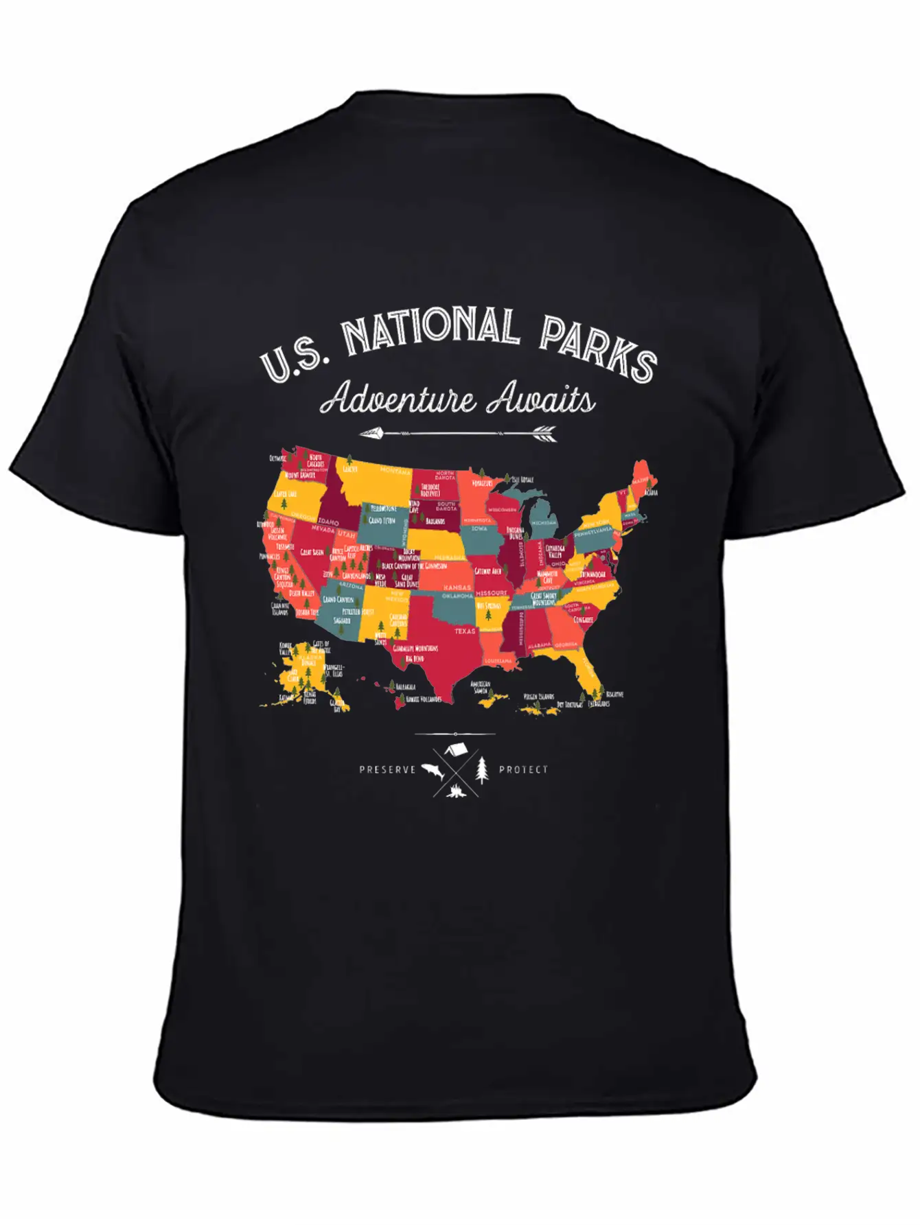 62 National Parks Map Gifts US Park Vintage Campin Unisex Casual T-Shirt – Clean Design For Daily Comfort