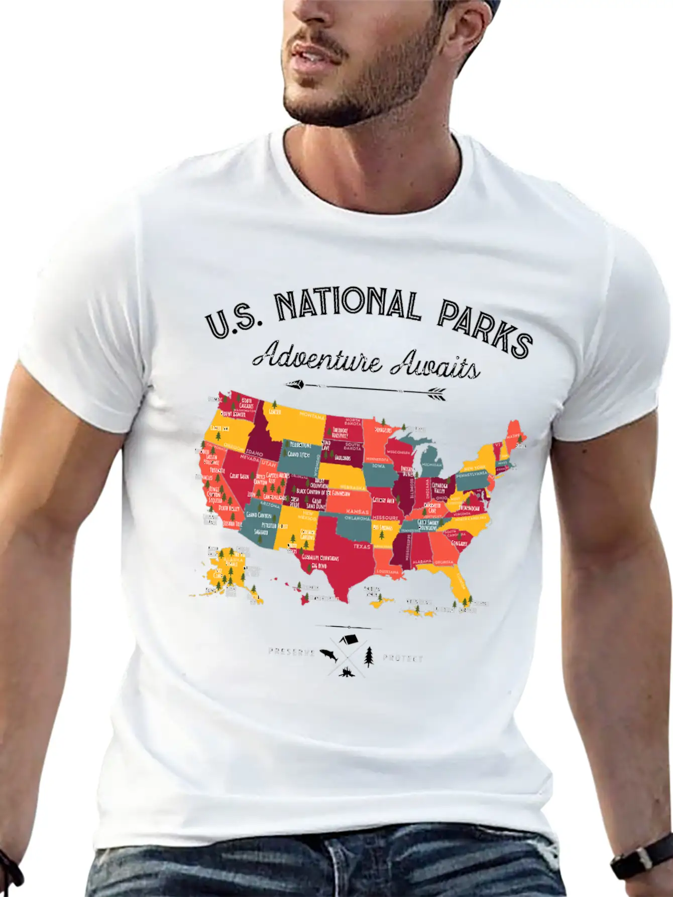 62 National Parks Map Gifts US Park Vintage Campin Unisex Casual T-Shirt – Clean Design For Daily Comfort