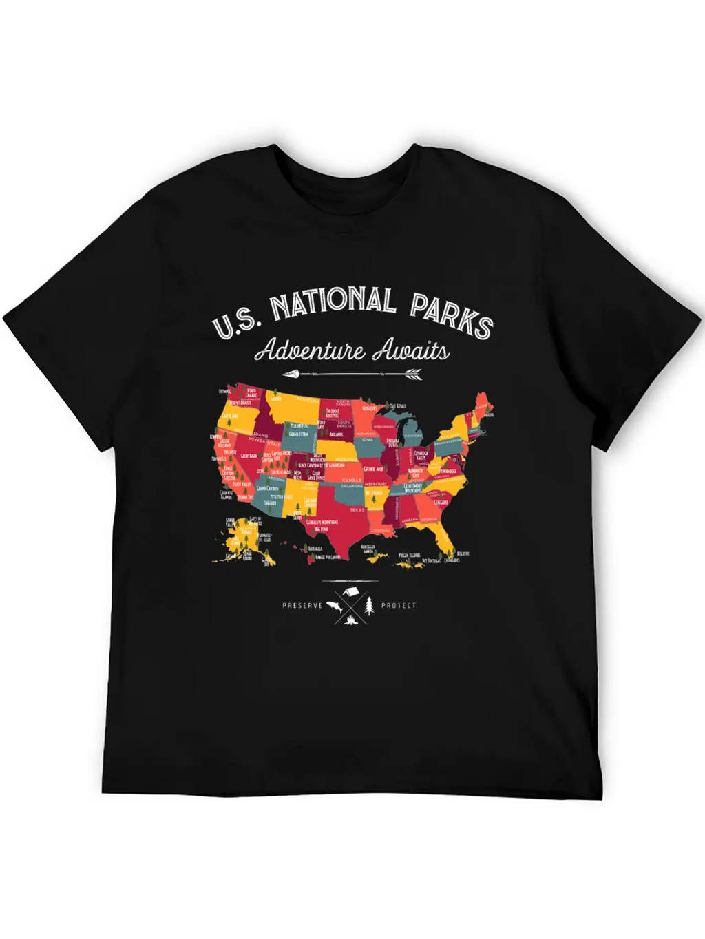 62 National Parks Map Gifts US Park Vintage Campin Unisex Casual T-Shirt – Clean Design For Daily Comfort