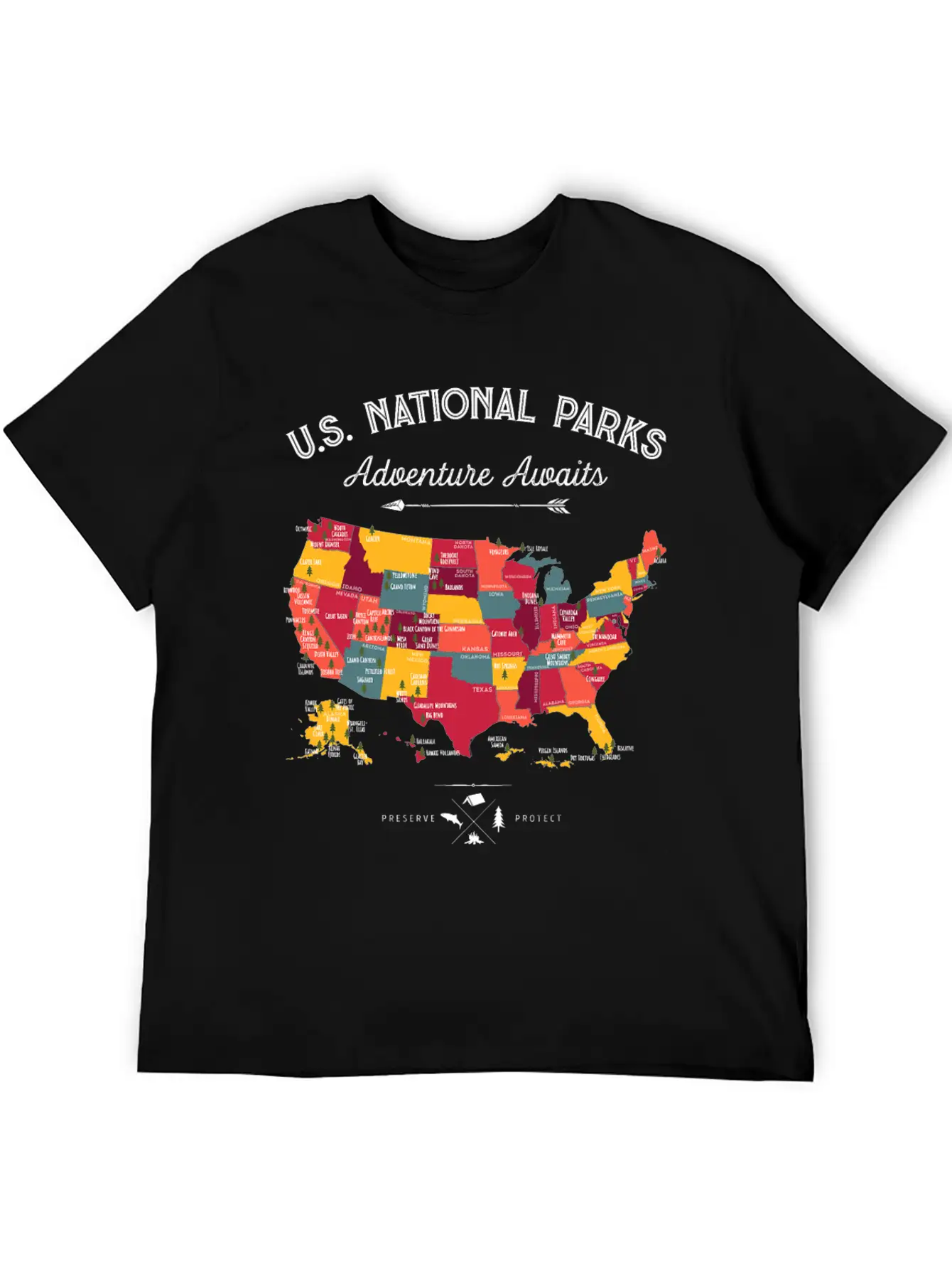 62 National Parks Map Gifts US Park Vintage Campin Unisex Casual T-Shirt – Clean Design For Daily Comfort