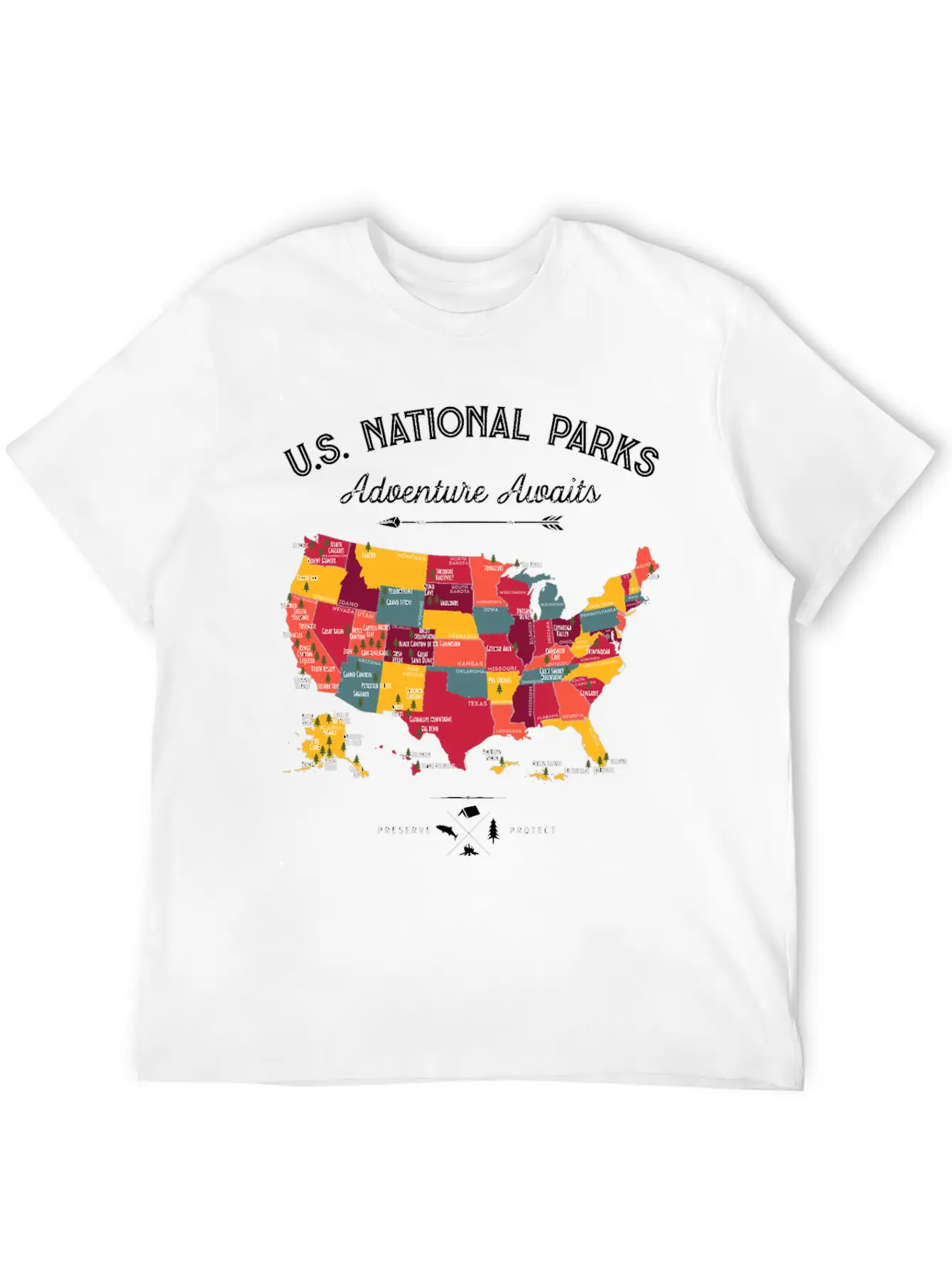 62 National Parks Map Gifts US Park Vintage Campin Unisex Casual T-Shirt – Clean Design For Daily Comfort