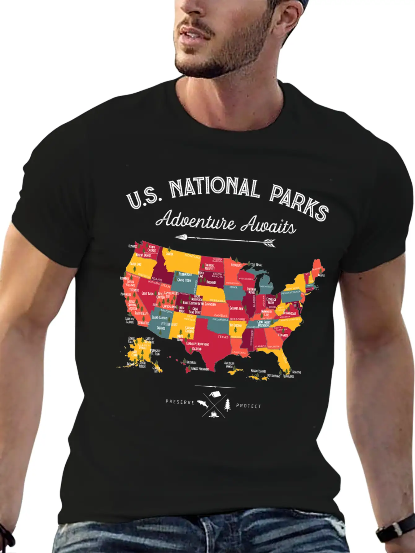 62 National Parks Map Gifts US Park Vintage Campin Unisex Casual T-Shirt – Clean Design For Daily Comfort