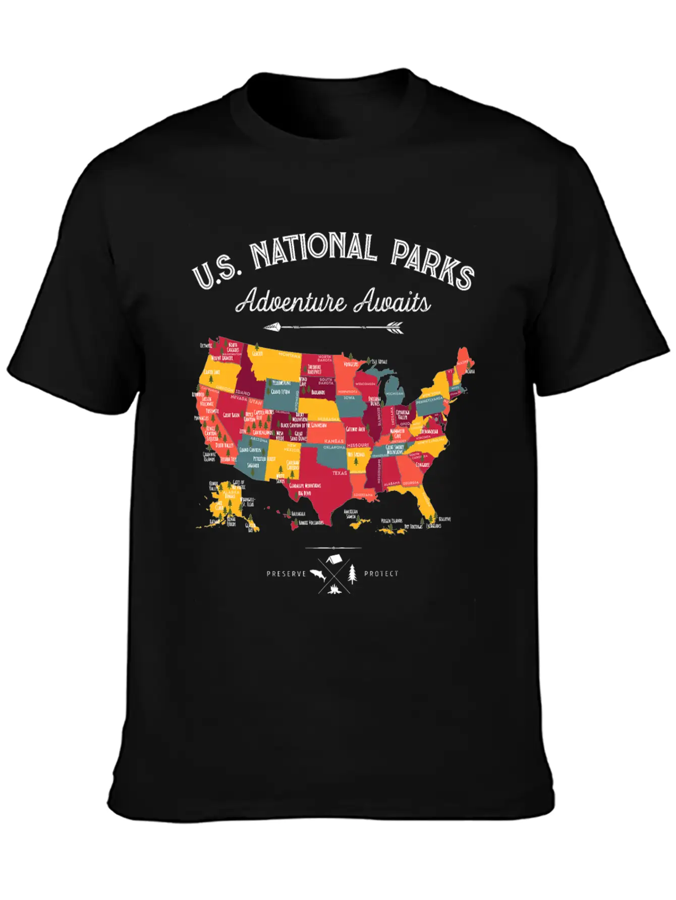 62 National Parks Map Gifts US Park Vintage Campin Unisex Casual T-Shirt – Clean Design For Daily Comfort