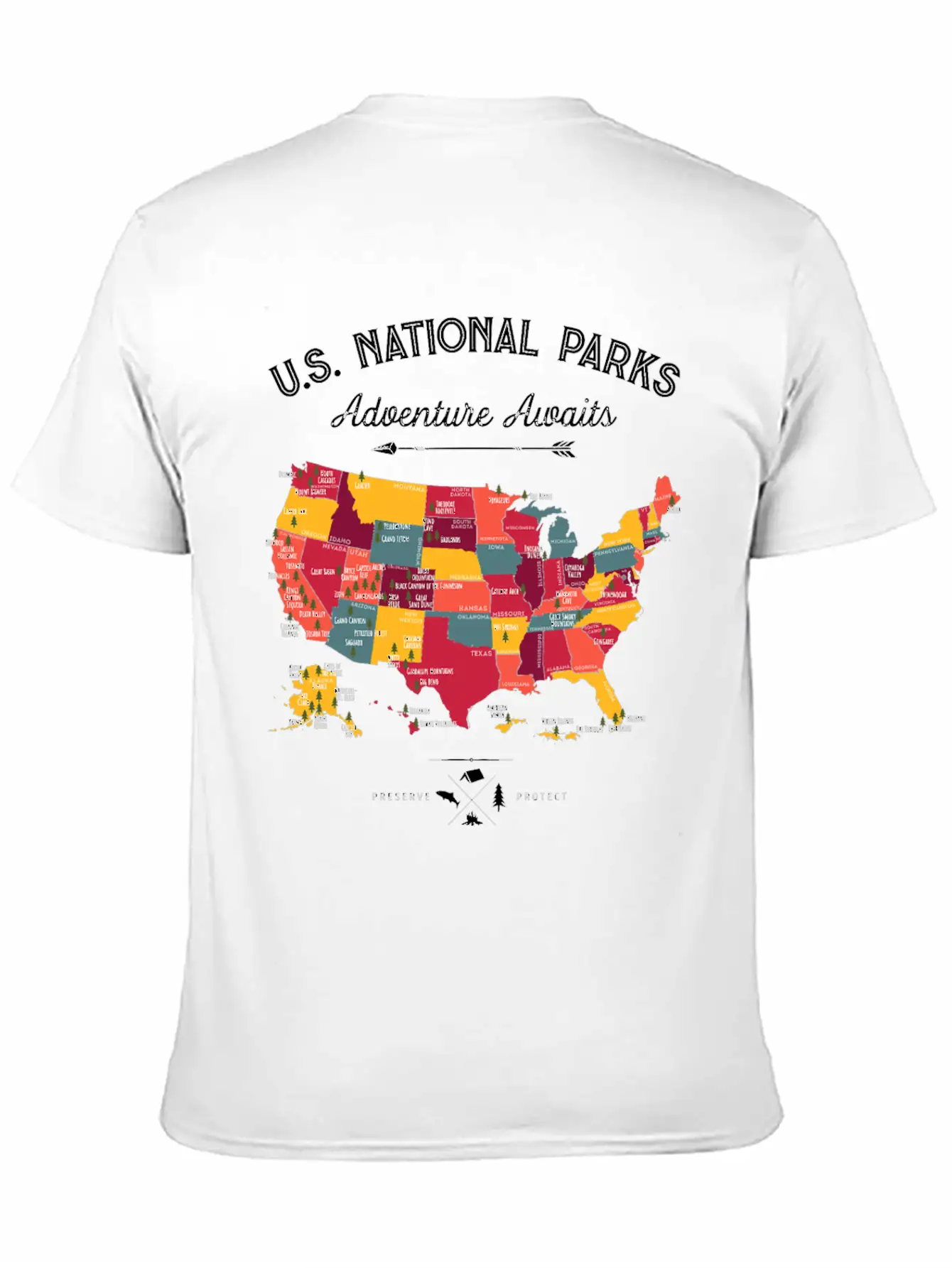 62 National Parks Map Gifts US Park Vintage Campin Unisex Casual T-Shirt – Clean Design For Daily Comfort