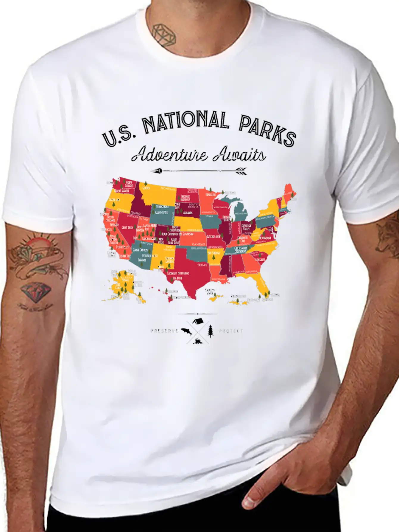 62 National Parks Map Gifts US Park Vintage Campin Unisex Casual T-Shirt – Clean Design For Daily Comfort