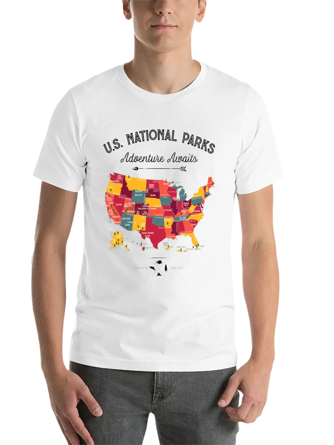 62 National Parks Map Gifts US Park Vintage Campin Unisex Casual T-Shirt – Clean Design For Daily Comfort